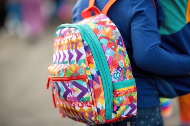 Nahaufnahme eines leuchtend gemusterten Rucksacks für Kinder