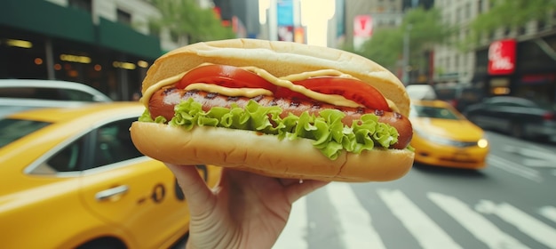 Foto nahaufnahme eines mannes, der hotdogs in einer belebten stadt verkauft, mit kopierplatz für die platzierung von text