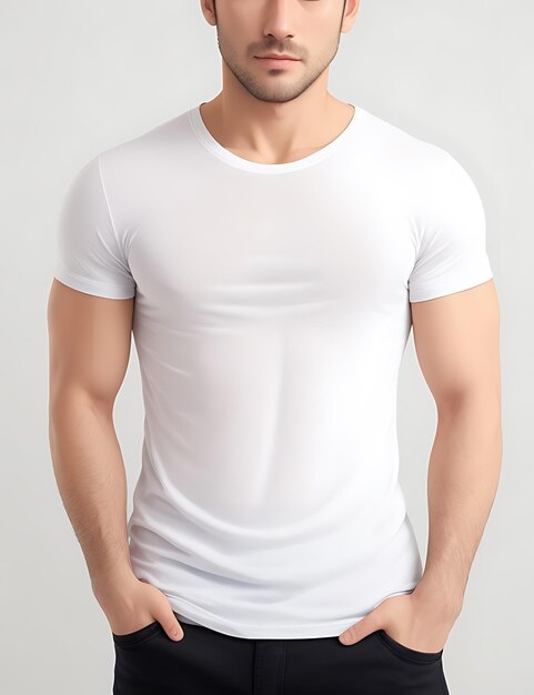 Nahaufnahme eines Mannes im leeren weißen T-Shirt-Modell