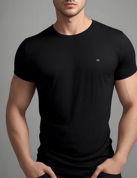 Nahaufnahme eines Mannes im schwarzen, leeren T-Shirt-Modell