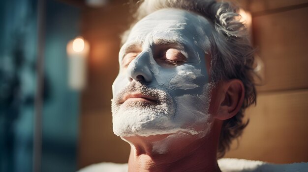 Foto nahaufnahme eines mannes mit einer gesichtsmaske in einem spa-salon