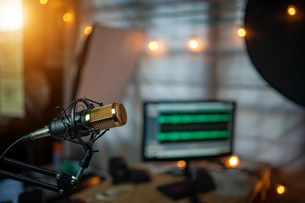 Foto nahaufnahme eines mikrofons im aufnahmestudio