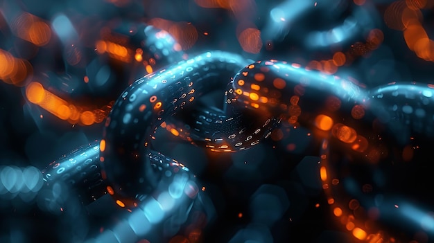 Nahaufnahme eines mit einem Bokeh-Licht-Effekt im Hintergrund bedeckten Kettenlinks