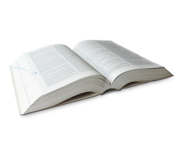 Nahaufnahme eines offenen Buches vor weißem Hintergrund