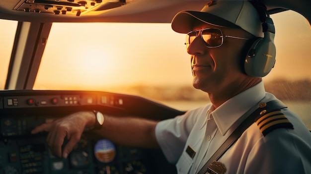 Nahaufnahme eines Piloten im Cockpit eines Flugzeugs