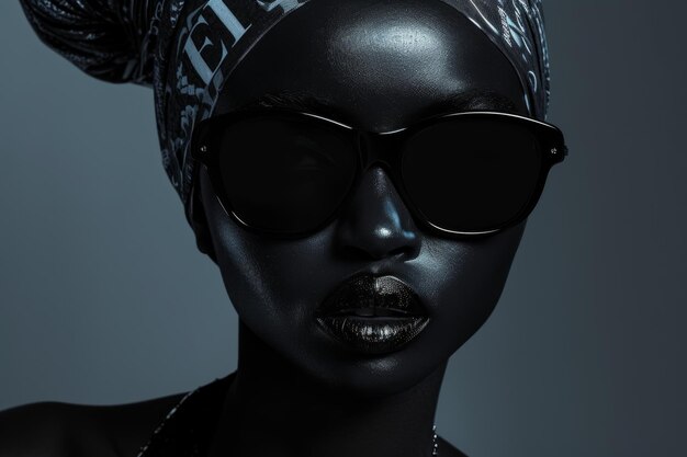 Nahaufnahme eines Porträts eines glamourösen afrikanischen Model mit schwarzer Brille