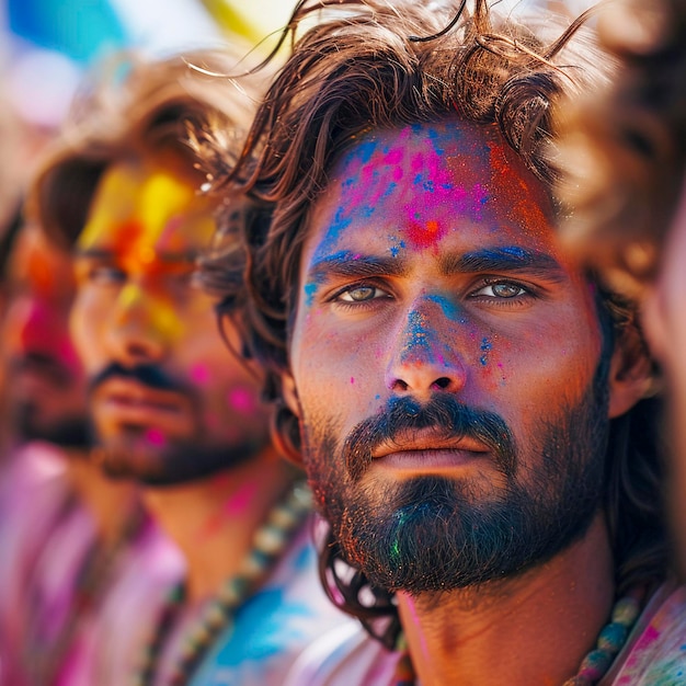 Nahaufnahme eines Portraits des Holi-Festivals zur Feier der generativen KI