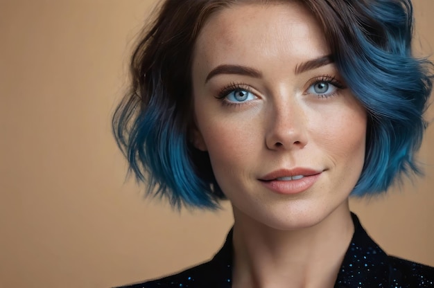 Nahaufnahme eines Portraits einer Frau mit Freckles Haut und blauen Augen