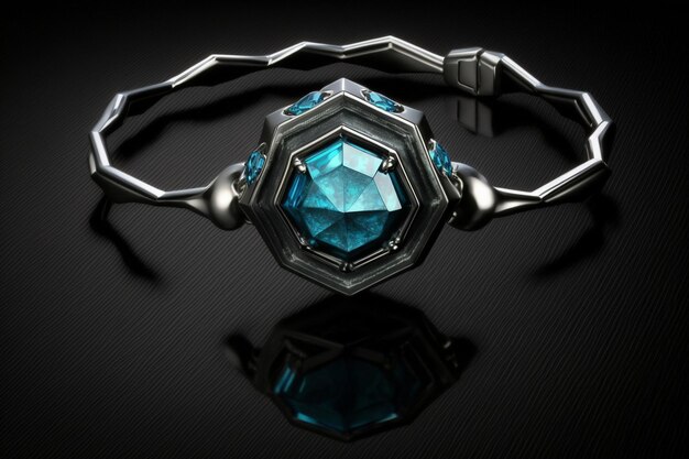 Nahaufnahme eines Rings mit generativem Ai aus blauem Kristallstein