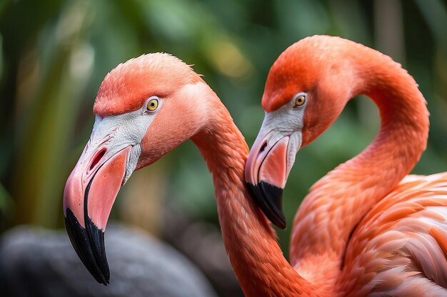 Nahaufnahme eines roten Flamingos mit verschwommenem Hintergrund