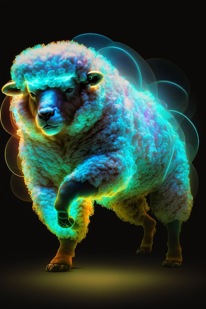 Nahaufnahme eines Schafes auf schwarzem Hintergrund, generative KI