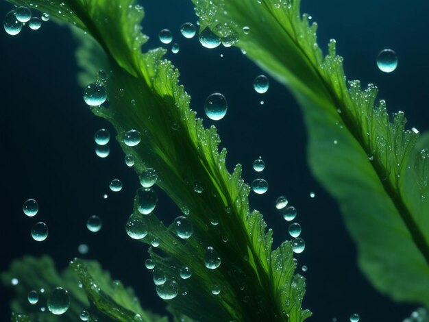 Nahaufnahme eines Seetanges mit Wassertropfen