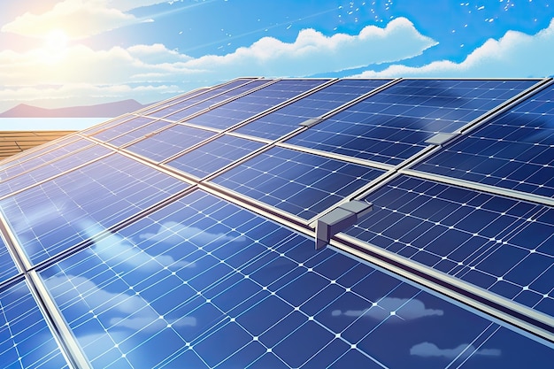 Nahaufnahme eines Solarmoduls, das auf einem Dach installiert ist Generative KI