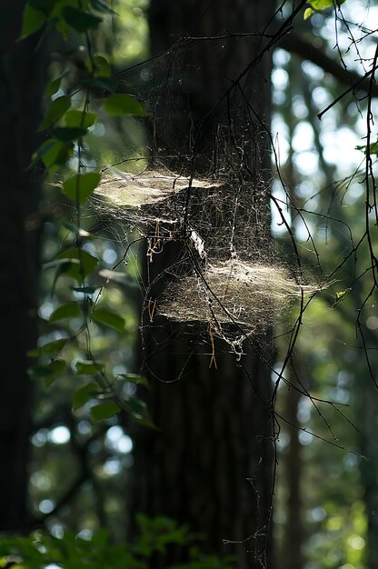 Foto nahaufnahme eines spinnennetzes auf einem baum im wald