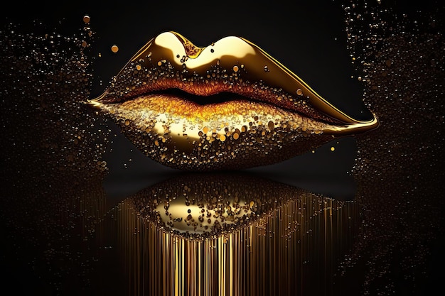 Foto nahaufnahme eines vergoldeten gemäldes von glossy auf einer frau mit sexy lippen