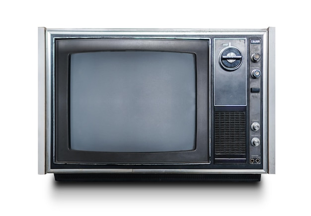 Nahaufnahme eines Vintage-Fernsehers auf weißem Hintergrund