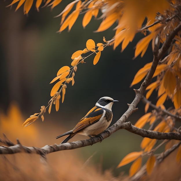 Nahaufnahme eines Vogels, der im Herbst auf einem Zweig sitzt