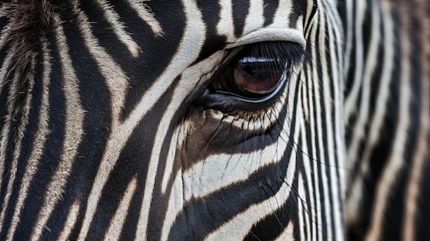 Nahaufnahme eines von der KI generierten Zebraauges