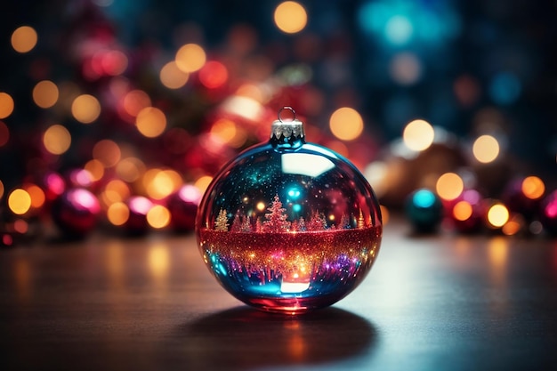 Nahaufnahme eines Weihnachtsballs aus Glas auf abstraktem Licht-Neujahrs-Hintergrund