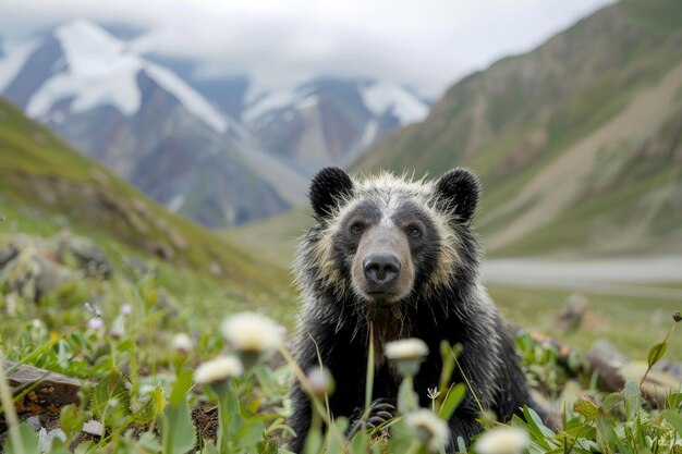 Nahaufnahme eines Weißkragenbären aus Tian Shan in seinem natürlichen Lebensraum