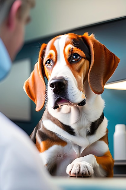 Nahaufnahme eines wunderschönen Beagle-Hunds beim Tierarzt Sickes süßes Haustier sitzt am Untersuchungstisch in der Tierklinik
