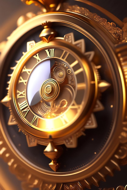 Nahaufnahme eines wunderschönen goldenen Uhrwerkgetriebes Generative AI_7