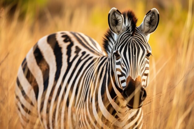 Nahaufnahme eines Zebras, das in der Savanne weidet