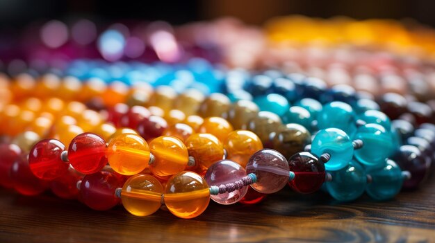 Nahaufnahme farbenfroher Perlen auf Stoff