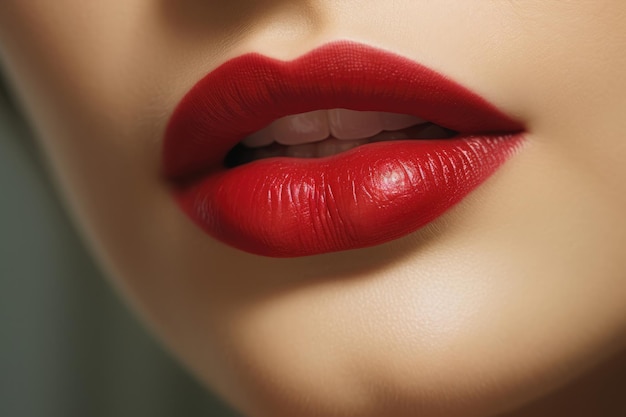 Nahaufnahme Frau Mund Makro Glamour Schönheit Make-up Gesicht Lippenstift modisch rot weiblich