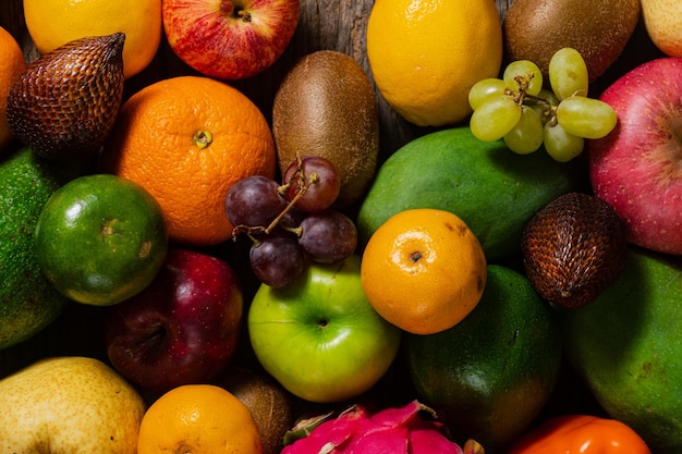 Nahaufnahme Frisches Obst Verschiedene Früchte bunt sauberes Essen Obst Hintergrund Gesundes Konzept