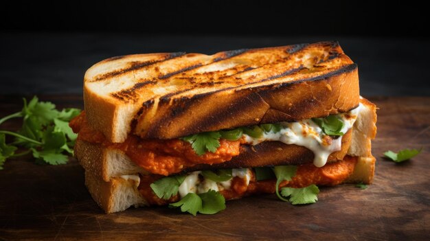 Nahaufnahme geräuchertes Tandoori Paneer Sandwich