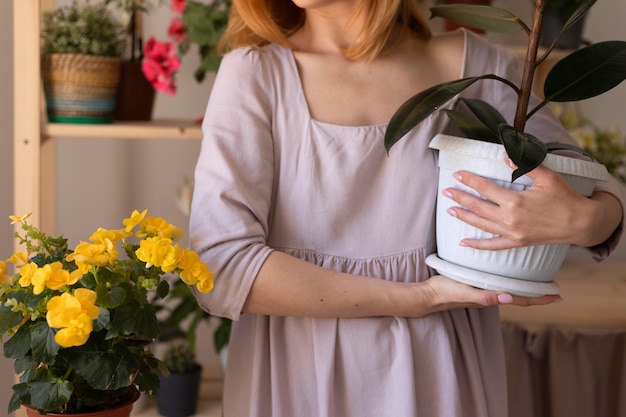 Foto nahaufnahme hände halten blumentopf