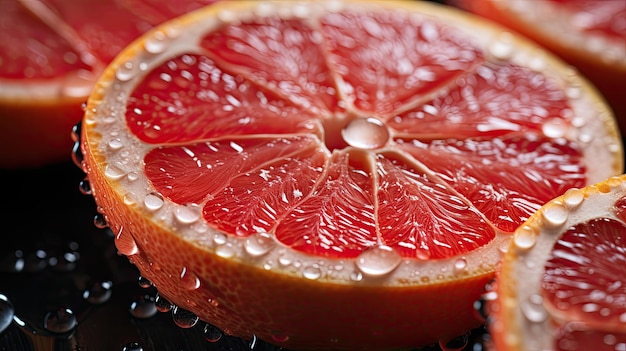 Nahaufnahme hintergrund von geschnittenen frischen Grapefruits Banner für Werbung Generative KI