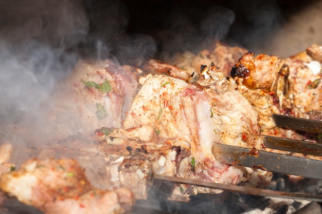 Nahaufnahme Kebab in der Natur gemacht.