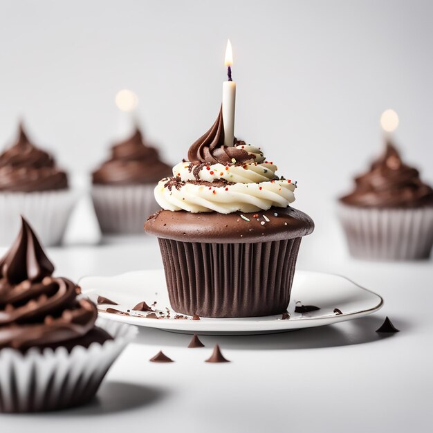 Nahaufnahme leckerer Schokoladen- und Vanille-Cupcake