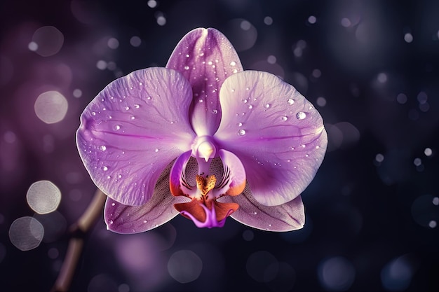Nahaufnahme mit Orchideenblüte in einer Fantasiewelt Kreative Blumenkomposition
