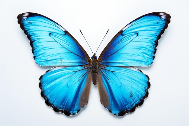 Nahaufnahme Porträt eines atemberaubenden blauen Schmetterlings isoliert auf weißem Hintergrund Generative Ai