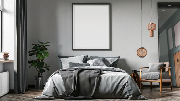 Foto nahaufnahme-rahmen-mockup-schlafzimmer-wand-poster-mackup