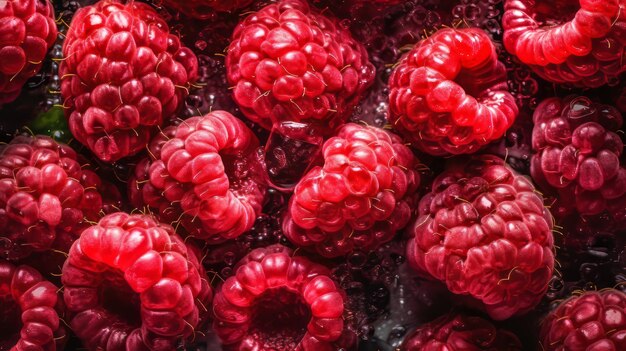 Nahaufnahme reifer Himbeeren mit Wassertropfen-Food-Fotografie