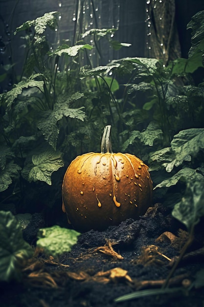 Nahaufnahme reifer orangefarbener Kürbisse auf einem Feld Herbsternte Selektiver Fokus KI generiert