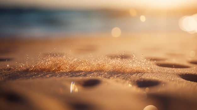 Nahaufnahme Sand Meereslandschaft abstrakt Sommer Sandstrand tropischer Hintergrund Unschärfe Bokeh Licht des Meeres Ozean und Himmel Generative AI