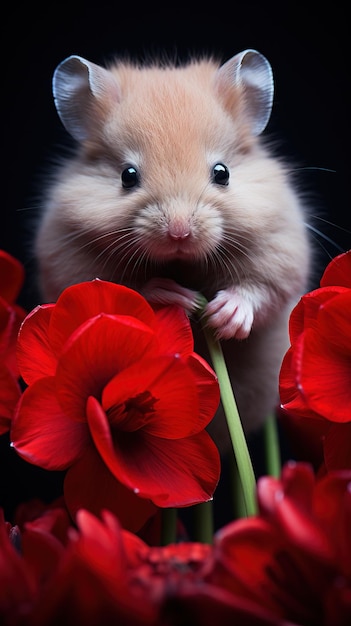 Nahaufnahme süßer Hamster, die die generative KI der Tulpe versteckten