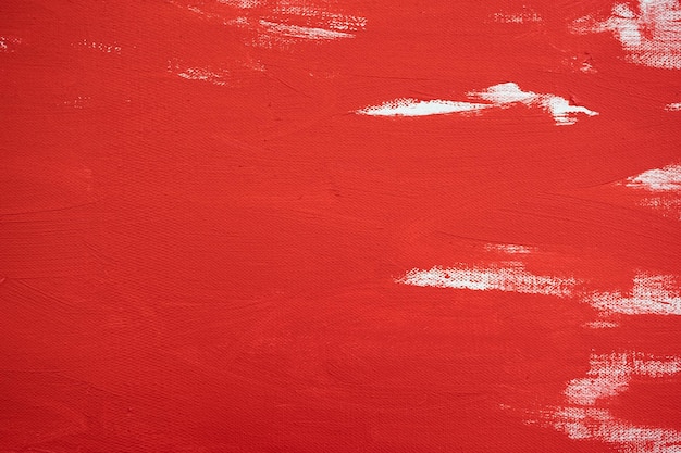 Nahaufnahme Textur Rote Farbe auf weißer Leinwand Pinsel markiert Striche für Papiergrafikdesign auf dem Hintergrund
