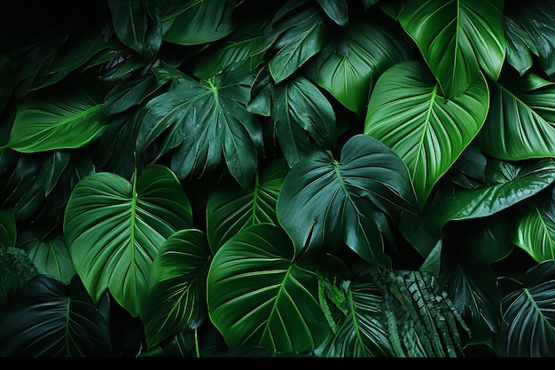 Nahaufnahme Tropisches grünes Blatt Hintergrund Flachlage