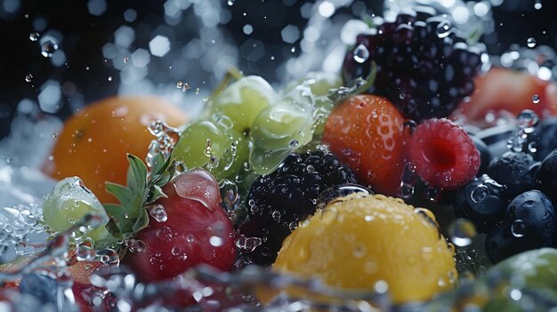 Foto nahaufnahme verschiedener früchte mit wassertropfen hochqualitätsbild