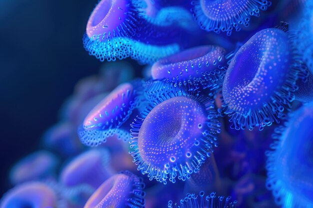 Nahaufnahme von 3D-mikroskopischen blauen Bakterien