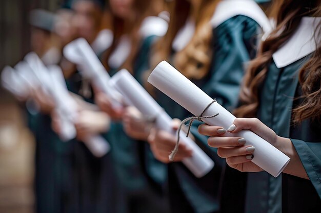 Nahaufnahme von Absolventen, die ihre Diplome in den Händen halten