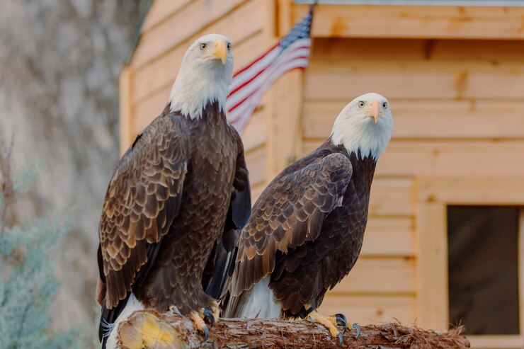 Foto nahaufnahme von amerikanischen glatzeadlern, die auf holz sitzen