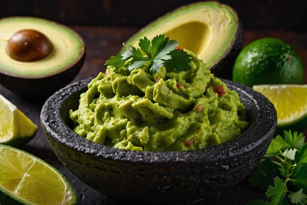 Nahaufnahme von Avocado Guacamole mit Lime