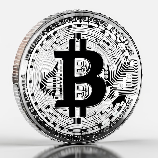 Nahaufnahme von Bitcoin auf reflektierender Oberfläche